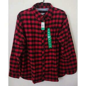 Lands' End Flannel Shirt Womens Size XL  Red Plaid Long Sleeve cotton NWT C5
